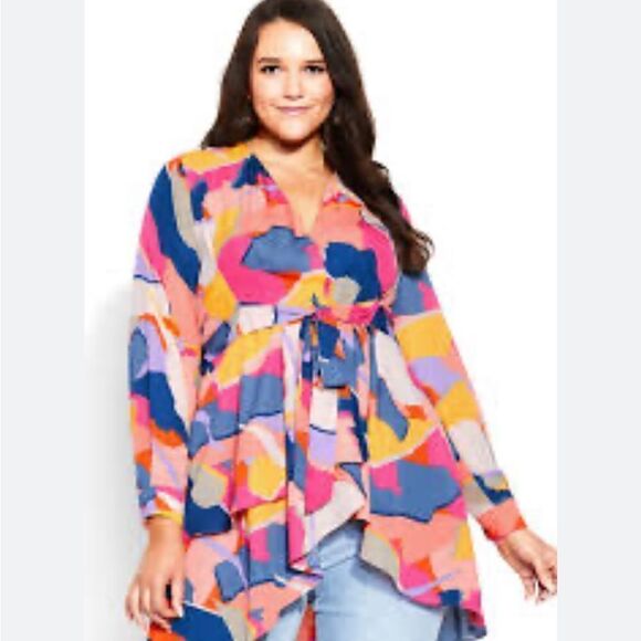 City Chic Gianna Bold long abstract wrap top NWT size Large - Picture 1 of 13